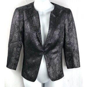 Express Blazer Jacket 4 Black Snake Metallic Hook Front 3/4 Sleeves Lapel Lined